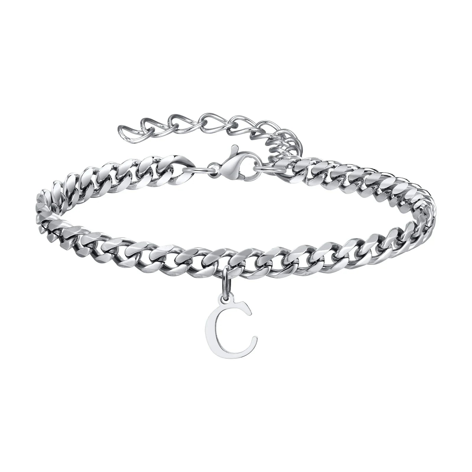 Initials Cuban Link Bracelet Stainless Steel Adjustable C - Tophatter Daily Deals